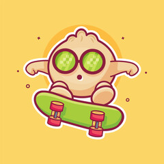 cool dim sum food character mascot playing skateboard isolated cartoon