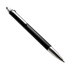A sleek black pen on a white background.