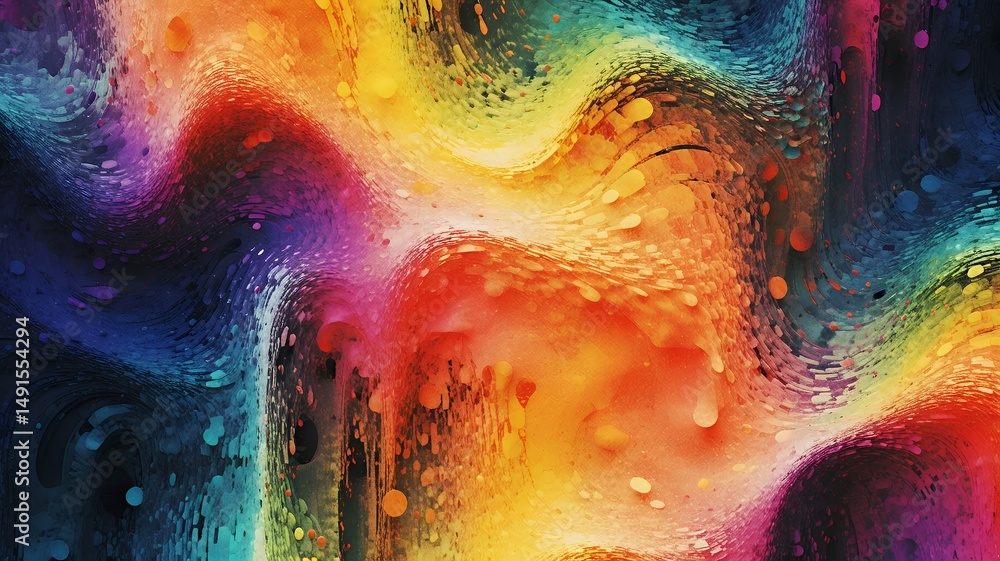 Poster vibrant abstract painting with swirling colors and textured patterns creates a dynamic design.