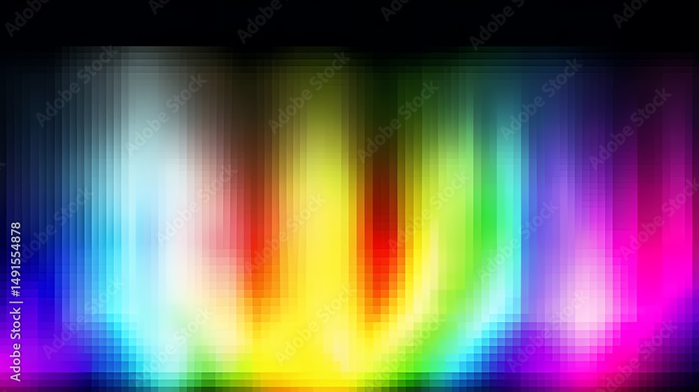 Aufkleber abstract design featuring a vibrant spectrum of colors in a geometric pixelated style background.