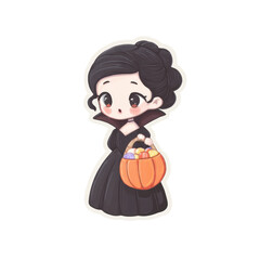 Cute witch character with a candy basket.