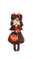 Fototapeta premium Cute girl dressed for Halloween with pumpkin basket.