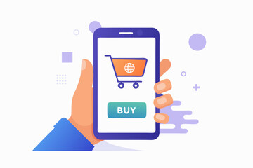 hand holding ecommerce smartphone icon