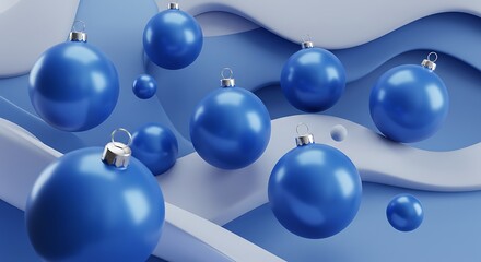 Floating Blue Ornaments: A 3D Festive Dream
