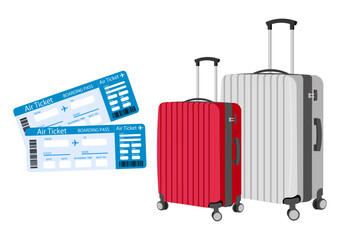 飛行機のチケットとスーツケースで旅行に行く