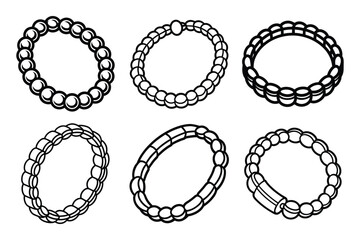 Set of bracelet solid line art vector illustration on white background.