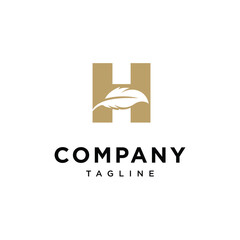 Letter H Feather Write Logo Icon Vector