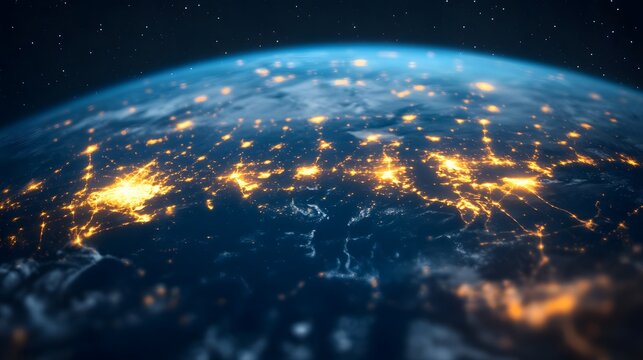 Glowing global financial networks and connections at night - Powered by Adobe