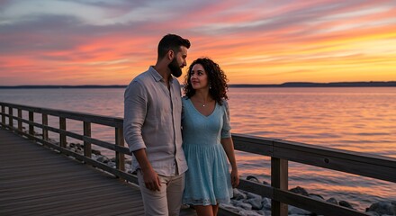 Fototapeta premium Sunset Stroll, Shared Dreams AI Generated