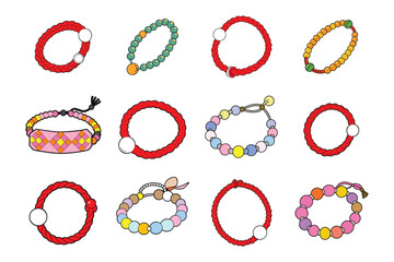 Set of friendship bracelet handmade vector illustration on white background.
