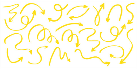Obraz premium Red pencil arrow doodles set - hand drawn swirls, curved lines, chaotic pointers. Chalk sketches, artistic design elements pack. Grunge style marker scribbles, crayon strokes outline drawings.