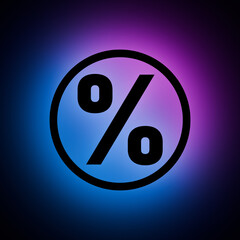 Percentage Circle icon with Blue and Purple Neon Light on Dark Background.