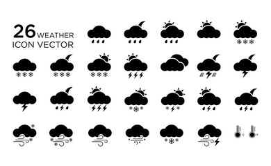 Weather icons. Collection of weather forecast icons in modern style. Cloud logos. Weather, clouds, sunny day, moon, snowflakes, wind, sunny day. Vector illustration.