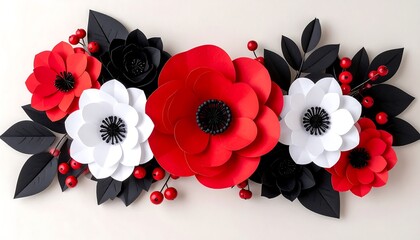 Elegant Red, White, and Black Paper Flowers Arrangement