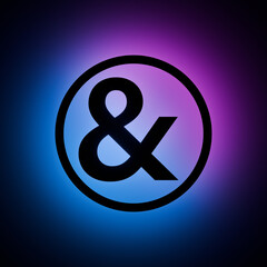Ampersand Circle icon with Blue and Purple Neon Light on Dark Background.