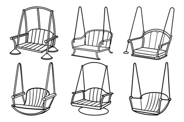  Set of hand drawn swing chair line art vector illustration on white background.