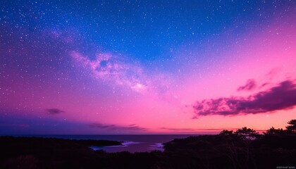 Fototapeta premium Night sky with milky way and sunset hues
