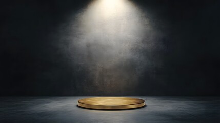Floating golden platform in dramatic spotlight