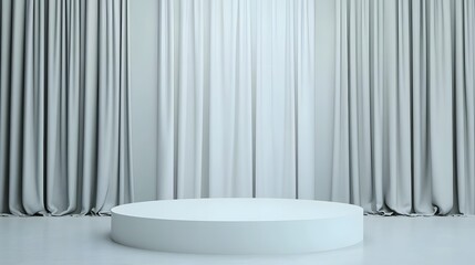Elegant white podium with curtains and lights