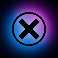 Reject Circle icon with Blue and Purple Neon Light on Dark Background.