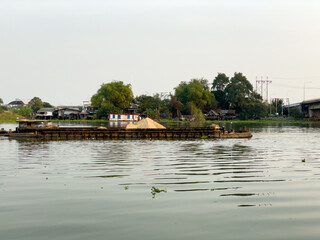 Sand Barge Cruising River for Construction Delivery.