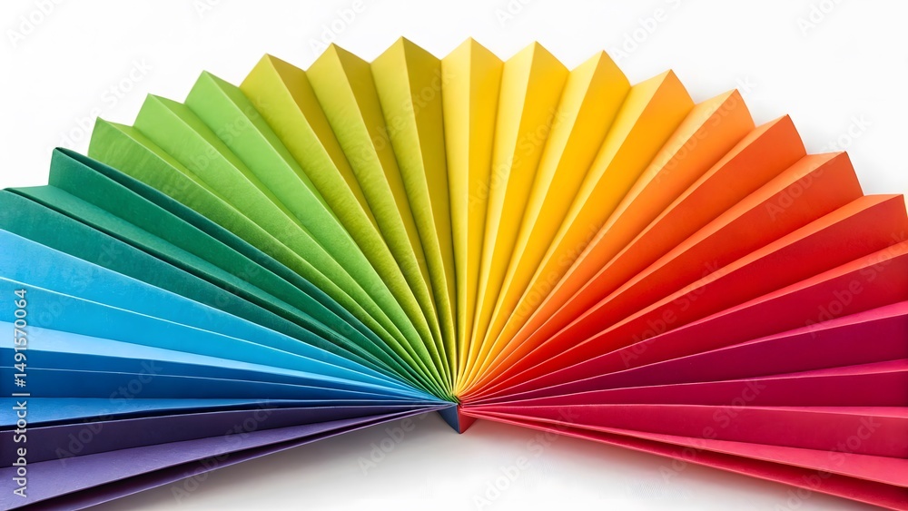 Poster vibrant rainbow paper fan art folded stripes colorful spectrum gradient harmonious color transition 