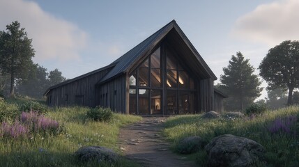 Obraz premium Modern Barn House Natures Embrace with Rustic Chic Retreat.