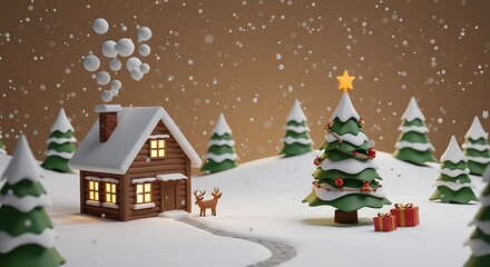 Naklejka premium Cozy Winter's Night: A 3D Christmas Scene