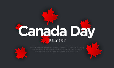 Canada day template design with red maple leaf on black background.