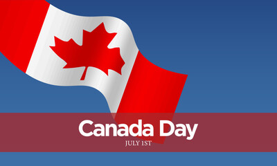 Canada day template design with flag on blue sky background.