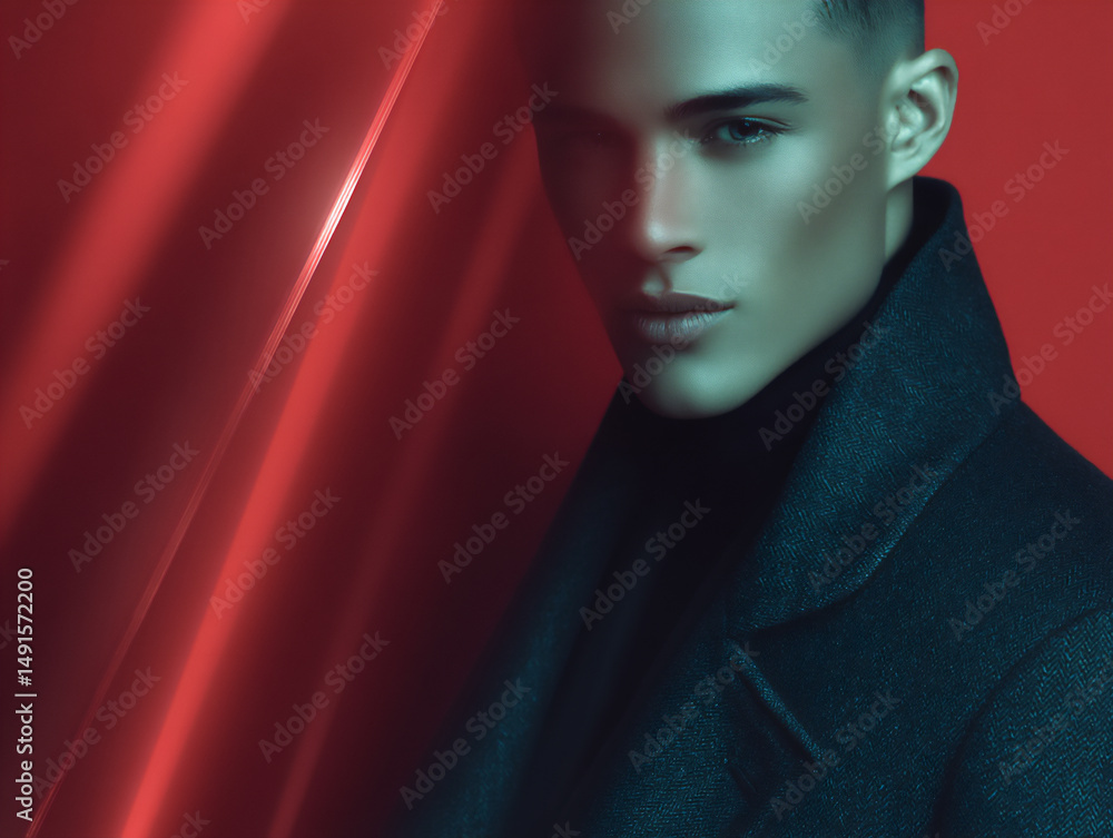 Poster an artistic photograph featuring a model partially obscured by sharp