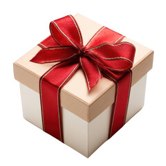 Obraz premium Wrapped gift box with a red ribbon decoration.