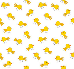Seamless pattern of cartoon yellow chicks on a white background. 