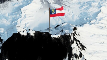 The national flag of Georgia (Europe) flying atop a snowy mountain peak in stunning 4K quality. A powerful visual symbol of Georgian pride, independence, and national identity.

