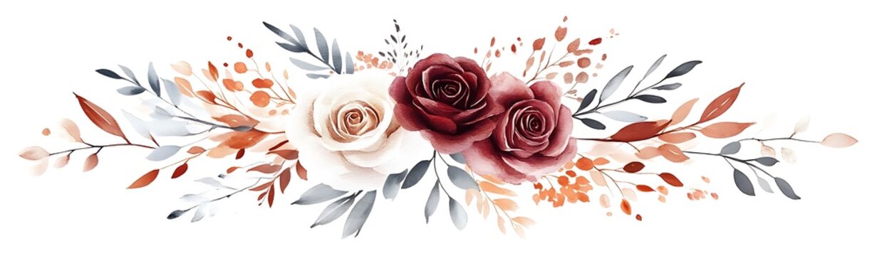 Watercolor roses autumn leaves wedding invite