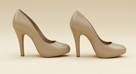Beige High Heel Shoes Elegant Footwear on Plain Background