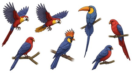 Naklejka premium Colorful tropical birds illustration