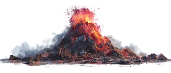 Active volcano erupting with lava and ash.