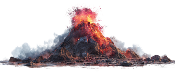 Active volcano erupting with lava and ash.