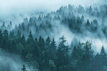 High Definition Image of Mystical Rising Fog in a Forest in the Black Forest, Germany