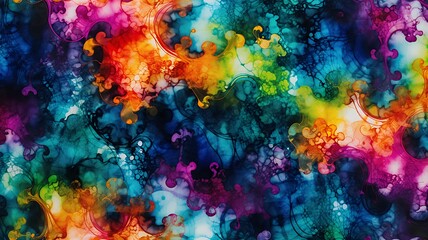 Vibrant watercolor swirls and organic shapes create a dynamic, abstract, dreamy composition.