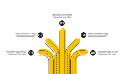 Plakat 5 different direction road lines, five options infographic template