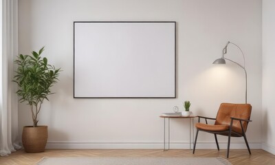 White wall, poster mockup on clips, warm home setting  ,  white,  hanging