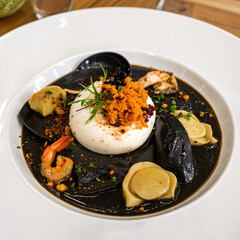 Acqua Signature Tortelli “Il Mare” stuffed with Burrata cheese in a sauce of vongole’s juice,...
