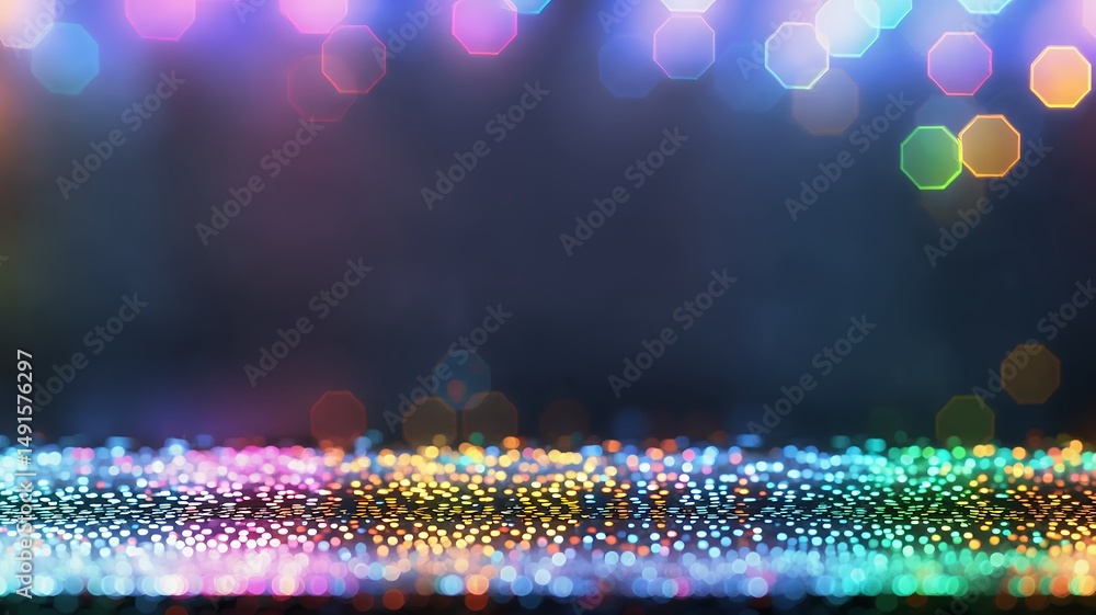Poster abstract futuristic background with colorful bokeh lights creating a dreamy, glowing atmosphere