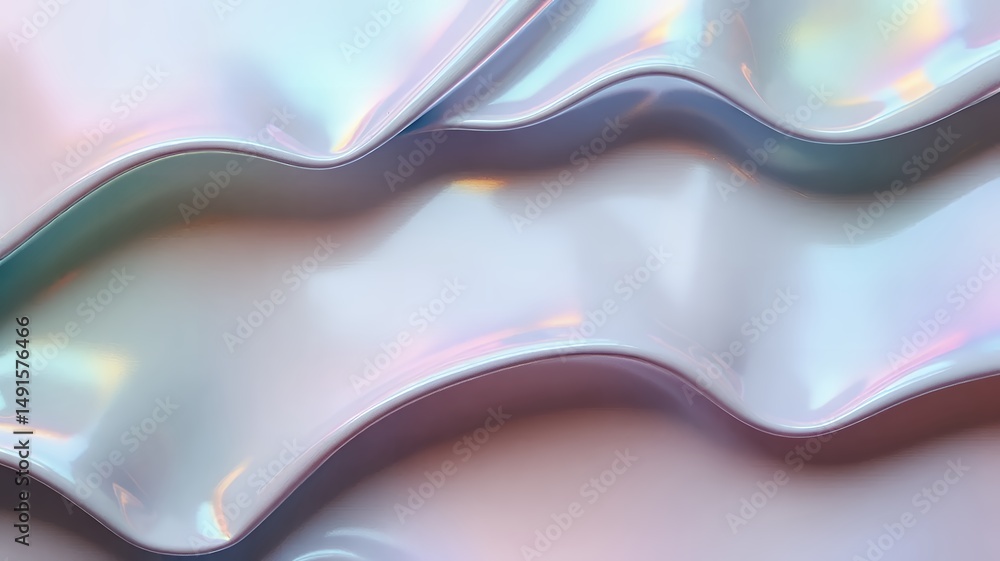 Poster iridescent folds with shifting light create smooth textures and abstract form in gentle curves.