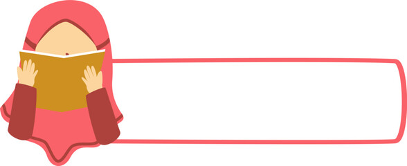 Young Woman in Hijab Reading a Book, Blank Banner