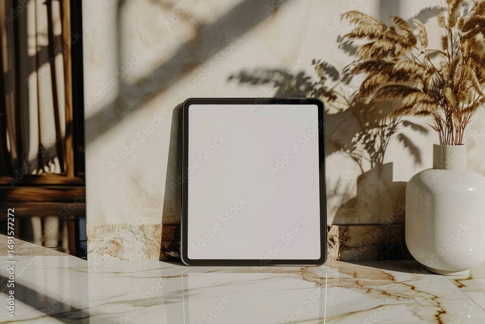 Poster sharp image of tablet mockup with blank white screen 3d rendering