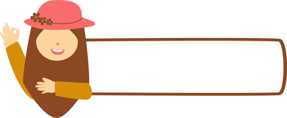 Cheerful Girl in Hat with Blank Banner for Text