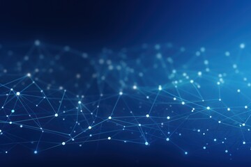 A blue and white abstract digital network with glowing points and lines